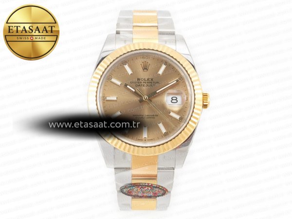 Rolex Datejust 41 126333 Clean Altın Kadran Çizgi VR3235 Eta Saat - 1:1 Süper Klon Replika Saat