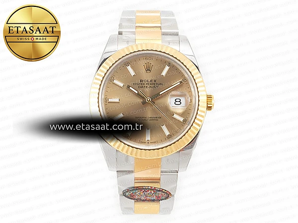 Rolex Datejust 41 126333 Clean Altın Kadran Çizgi VR3235 Eta Saat - 1:1 Süper Klon Replika Saat
