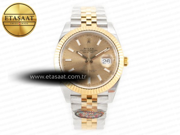 Rolex Datejust 41 126333 Clean YG Altın Kadran Çizgi VR3235 Eta Saat - 1:1 Süper Klon Replika Saat