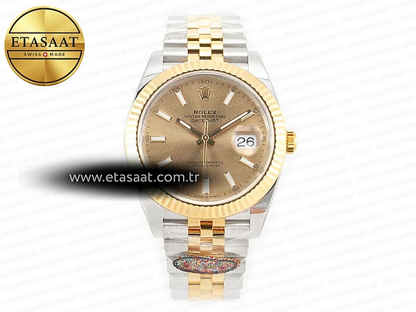 Rolex Datejust 41 126333 Clean YG Altın Kadran Çizgi VR3235 Eta Saat - 1:1 Süper Klon Replika Saat