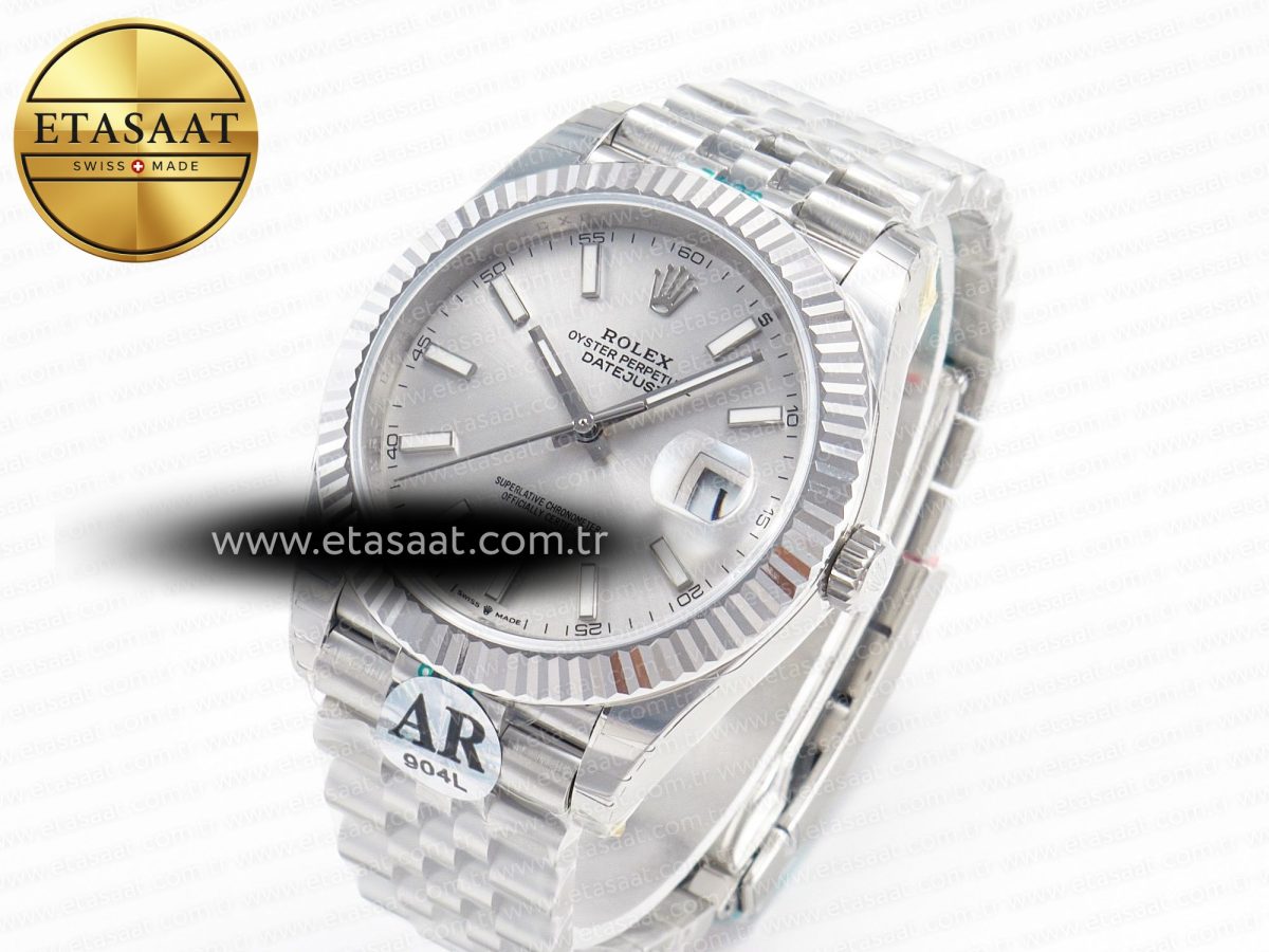 Rolex DateJust 41 126334 Fluted Bezel ARF 1:1 Best Edition 904L Steel Silver Stick Dial on Jubilee Bracelet VR3235 - Görsel 1