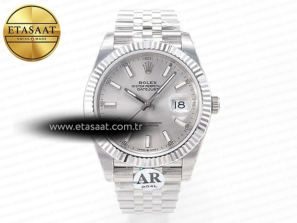 Rolex Datejust 41 126334 Yivli ARF Gümüş Çizgi VR3235 Eta Saat - 1:1 Süper Klon Replika Saat