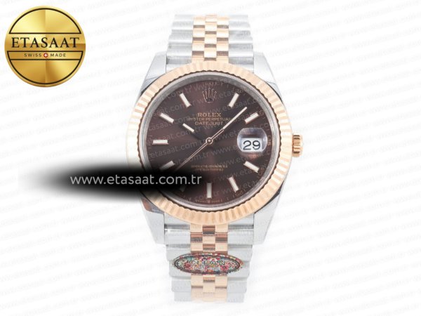 Rolex Datejust 41mm 126331 Rg Clean Kahve Kadran VR3235 Eta Saat - 1:1 Süper Klon Replika Saat