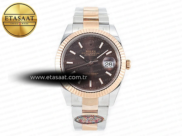 Rolex Datejust 41mm 126331 Rg Clean Kahve Kadran 904L Eta Saat - 1:1 Süper Klon Replika Saat