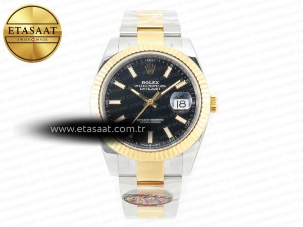 Rolex Datejust 41mm 126333 Clean Siyah Çizgi İndeks Kadran Eta Saat - 1:1 Süper Klon Replika Saat