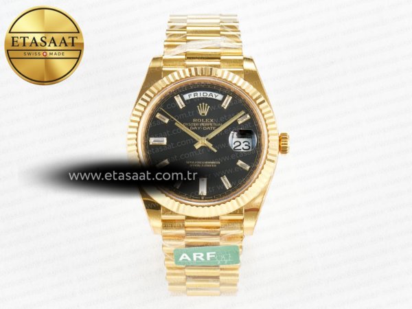 Rolex Day-Date 228238 Çelik Siyah Pırlantalı VR3255 Eta Saat Eta Saat - 1:1 Süper Klon Replika Saat