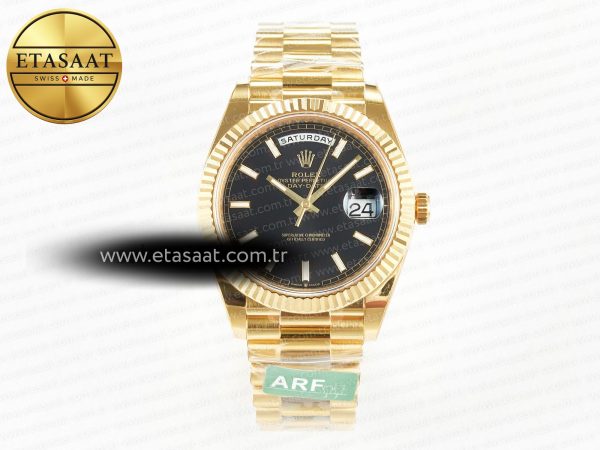 Rolex Day-Date 40 228238 ARF Siyah Çizgi Kadran VR3255 Eta Saat - 1:1 Süper Klon Replika Saat