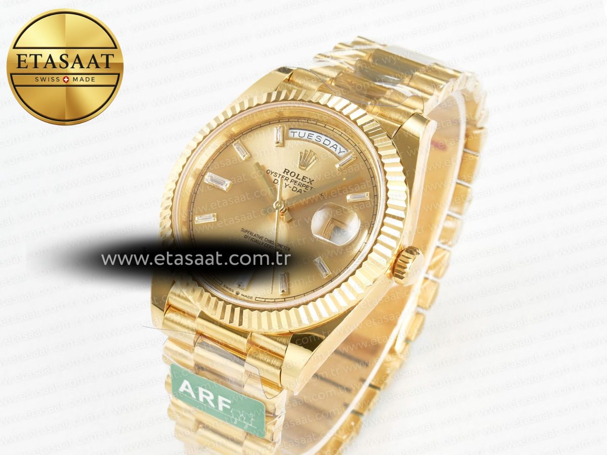 Rolex DayDate 40 228238 ARF 904L Steel YG Crystal Diamonds Bezel on President Bracelet VR3255 - Görsel 1