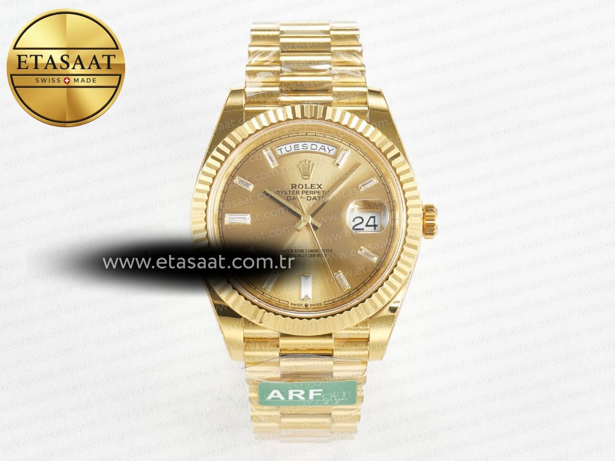 Rolex DayDate 40 228238 ARF 904L Steel YG Crystal Diamonds Bezel on President Bracelet VR3255 - Görsel 3