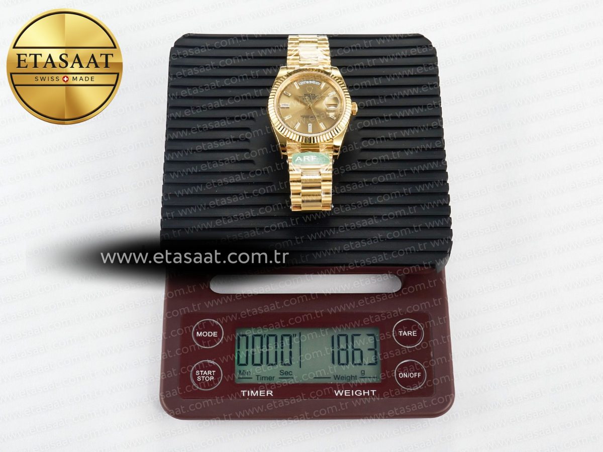 Rolex DayDate 40 228238 ARF 904L Steel YG Crystal Diamonds Bezel on President Bracelet VR3255 - Görsel 33