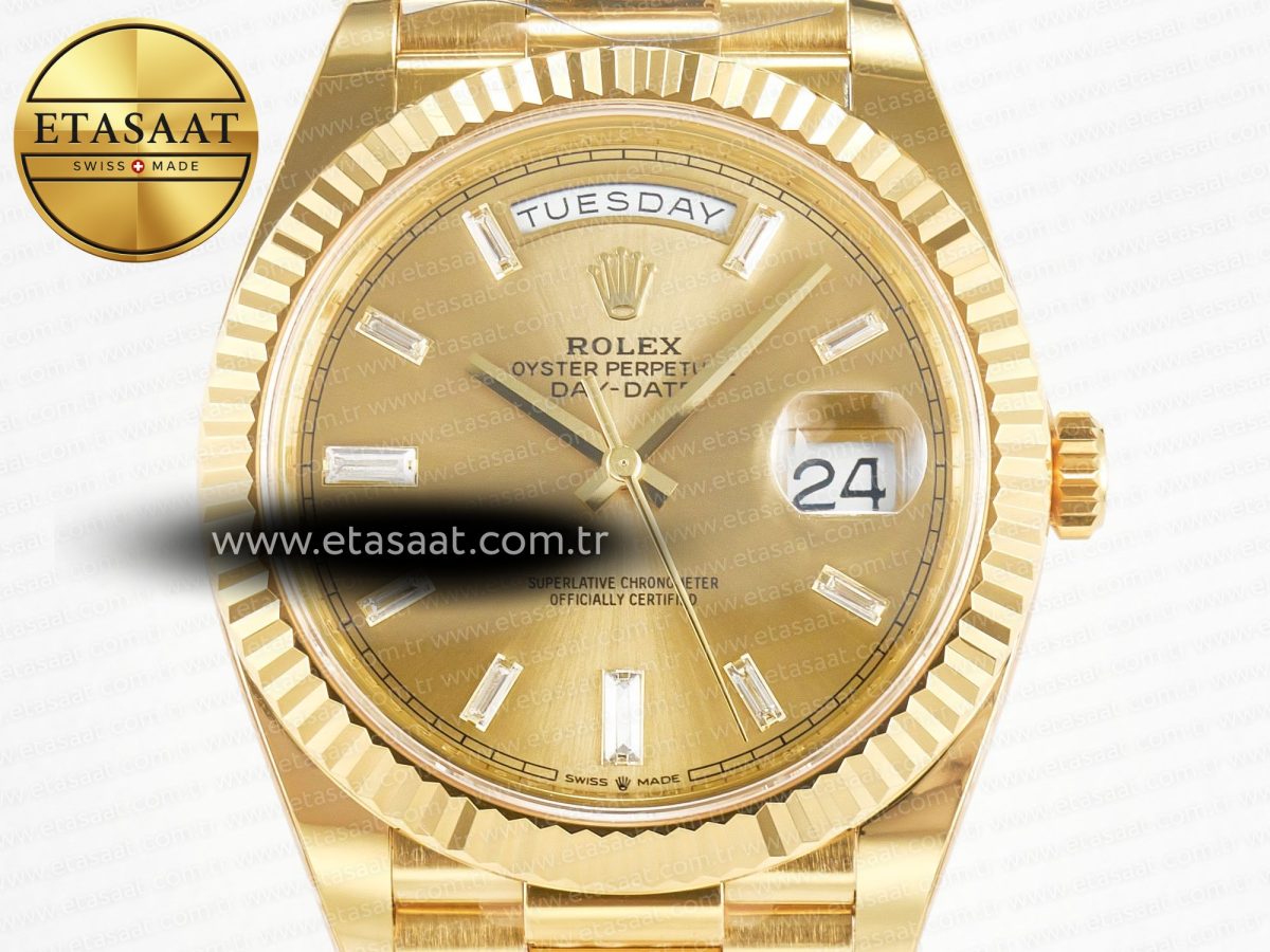 Rolex DayDate 40 228238 ARF 904L Steel YG Crystal Diamonds Bezel on President Bracelet VR3255 - Görsel 4