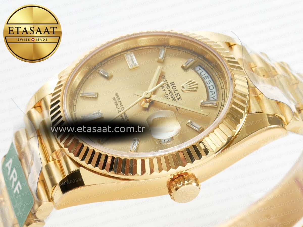 Rolex DayDate 40 228238 ARF 904L Steel YG Crystal Diamonds Bezel on President Bracelet VR3255 - Görsel 6