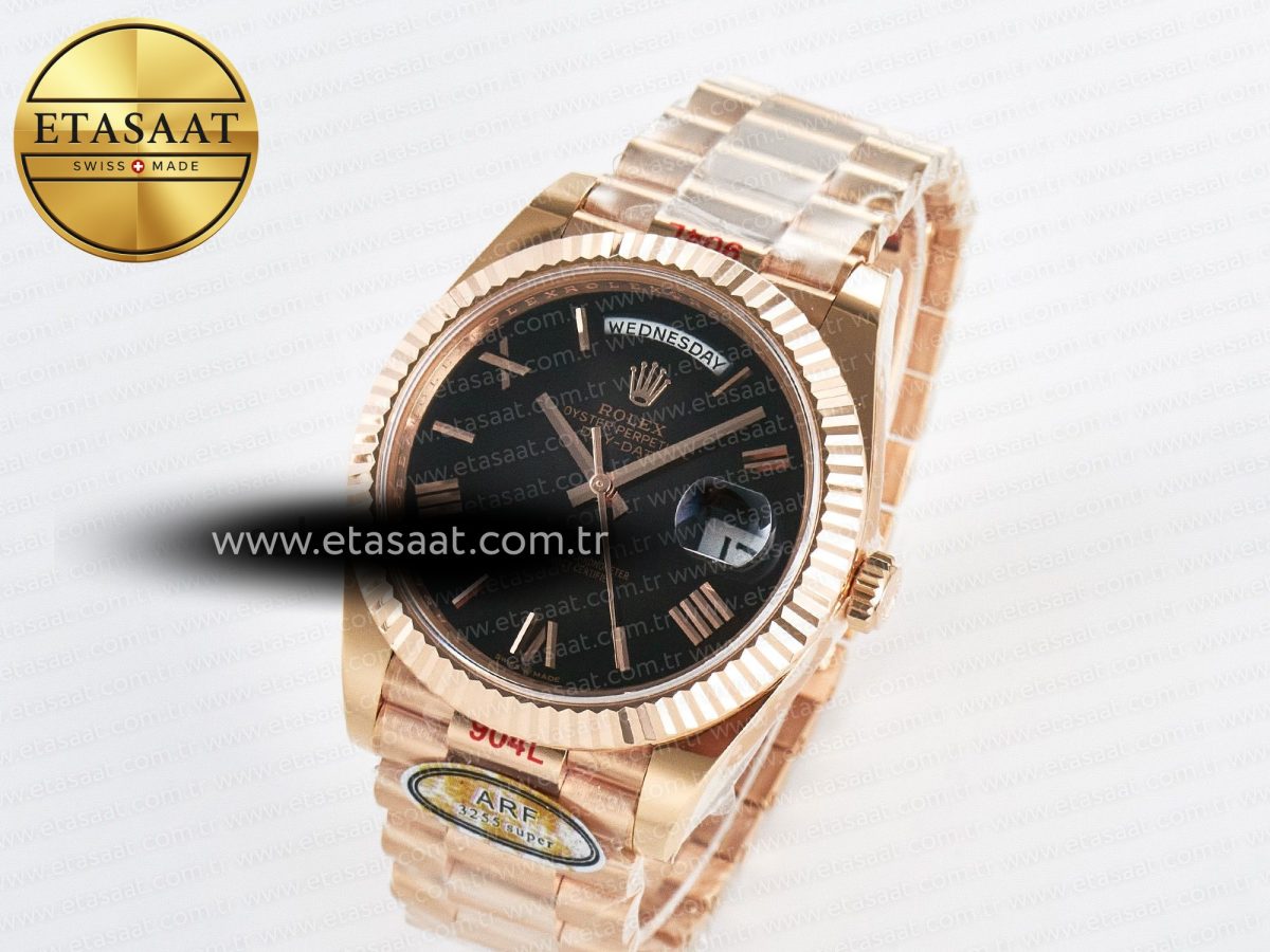 Rolex Day Date 40 RG 228235 ARF 1:1 Best Edition Black Roman Dial on President Bracelet VR3255 - Görsel 1