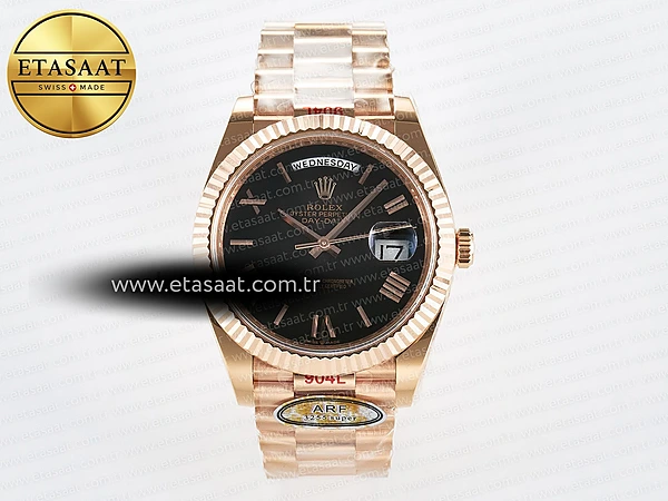 Rolex Day-Date 40 RG 228235 ARF Siyah Roma Kadran VR3255 Eta Saat - 1:1 Süper Klon Replika Saat