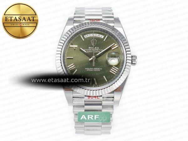 Rolex Day-Date 40 228239 ARF Yeşil Roma Kadran VR3255 Eta Saat - 1:1 Süper Klon Replika Saat