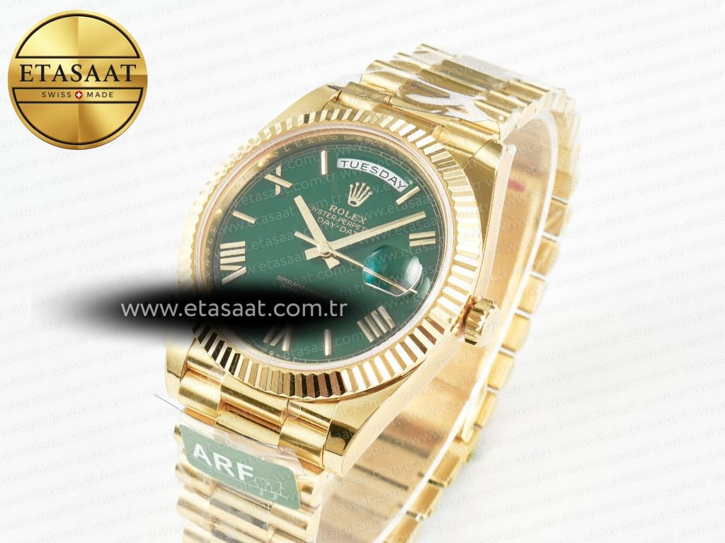 day date 40 yg 228238 arf 11 best edition green roman dial on president bracelet vr32551