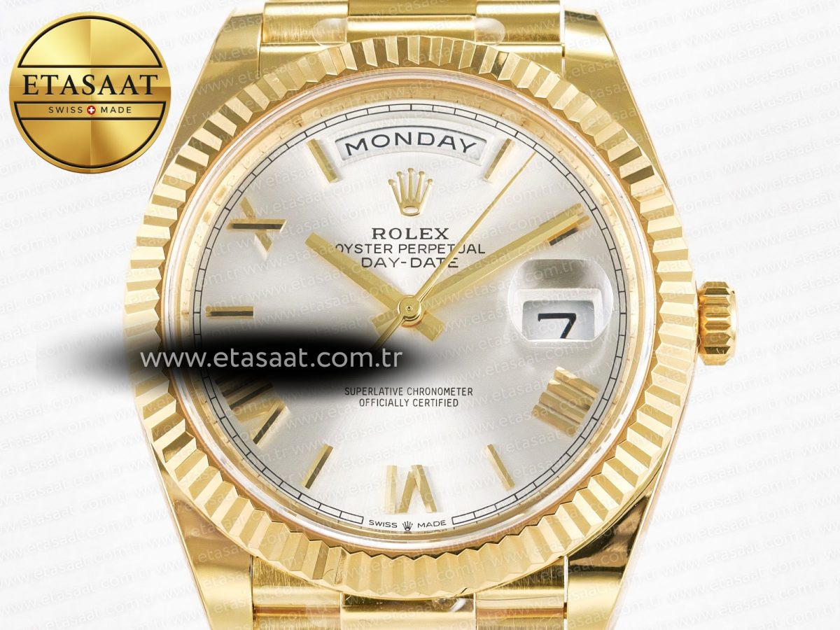 Rolex DayDate 40 YG 228238 ARF 1:1 Best Edition Silver Roman Dial on President Bracelet VR3255 - Görsel 4