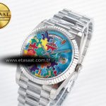 Rolex Daydate 128239 36mm Colour Jigsaw Puzzle SS QHF Best Edition Turquoise Blue Dial on SS President Bracelet A2834