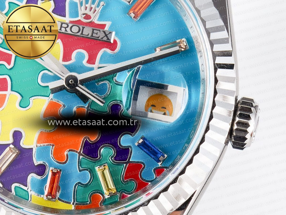 Rolex Daydate 128239 36mm Colour Jigsaw Puzzle SS QHF Best Edition Turquoise Blue Dial on SS President Bracelet A2834 - Görsel 11