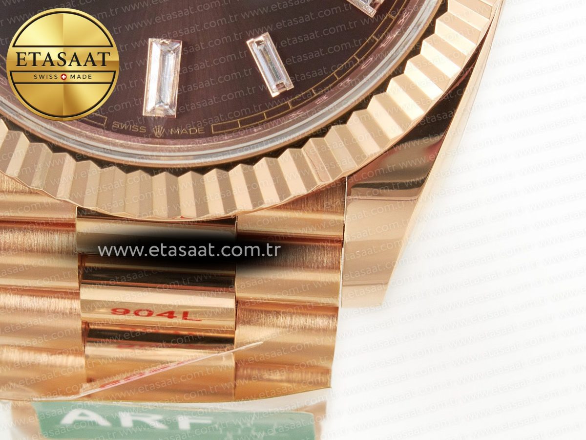 Rolex DayDate 40 228235 ARF 904L Steel Brown Crystal Diamonds Bezel on President Bracelet VR3255 - Görsel 13
