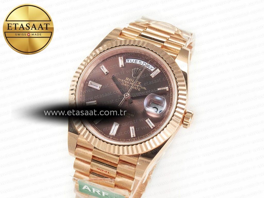 daydate 40 228235 arf 904l steel brown crystal diamonds bezel on president bracelet vr32552