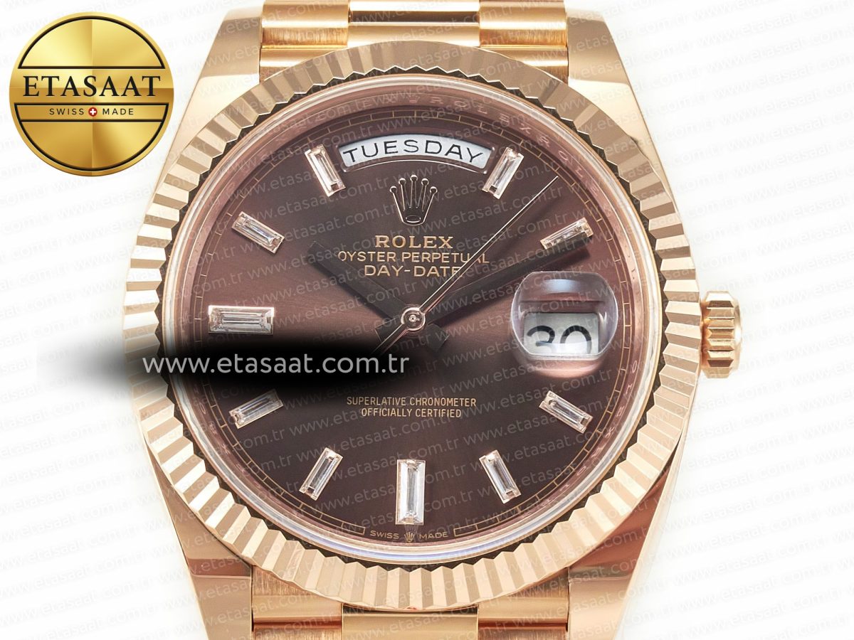 Rolex DayDate 40 228235 ARF 904L Steel Brown Crystal Diamonds Bezel on President Bracelet VR3255 - Görsel 4