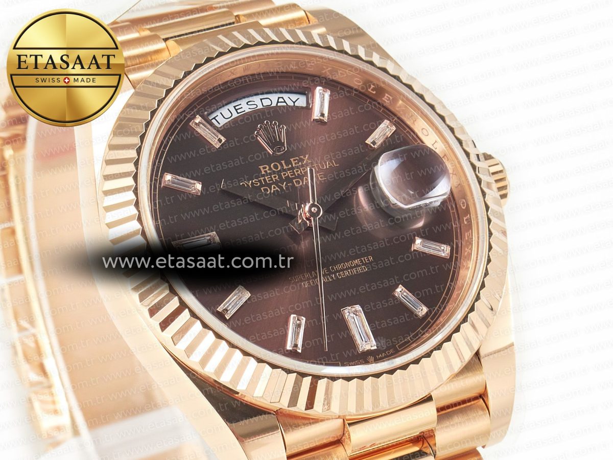 Rolex DayDate 40 228235 ARF 904L Steel Brown Crystal Diamonds Bezel on President Bracelet VR3255 - Görsel 5