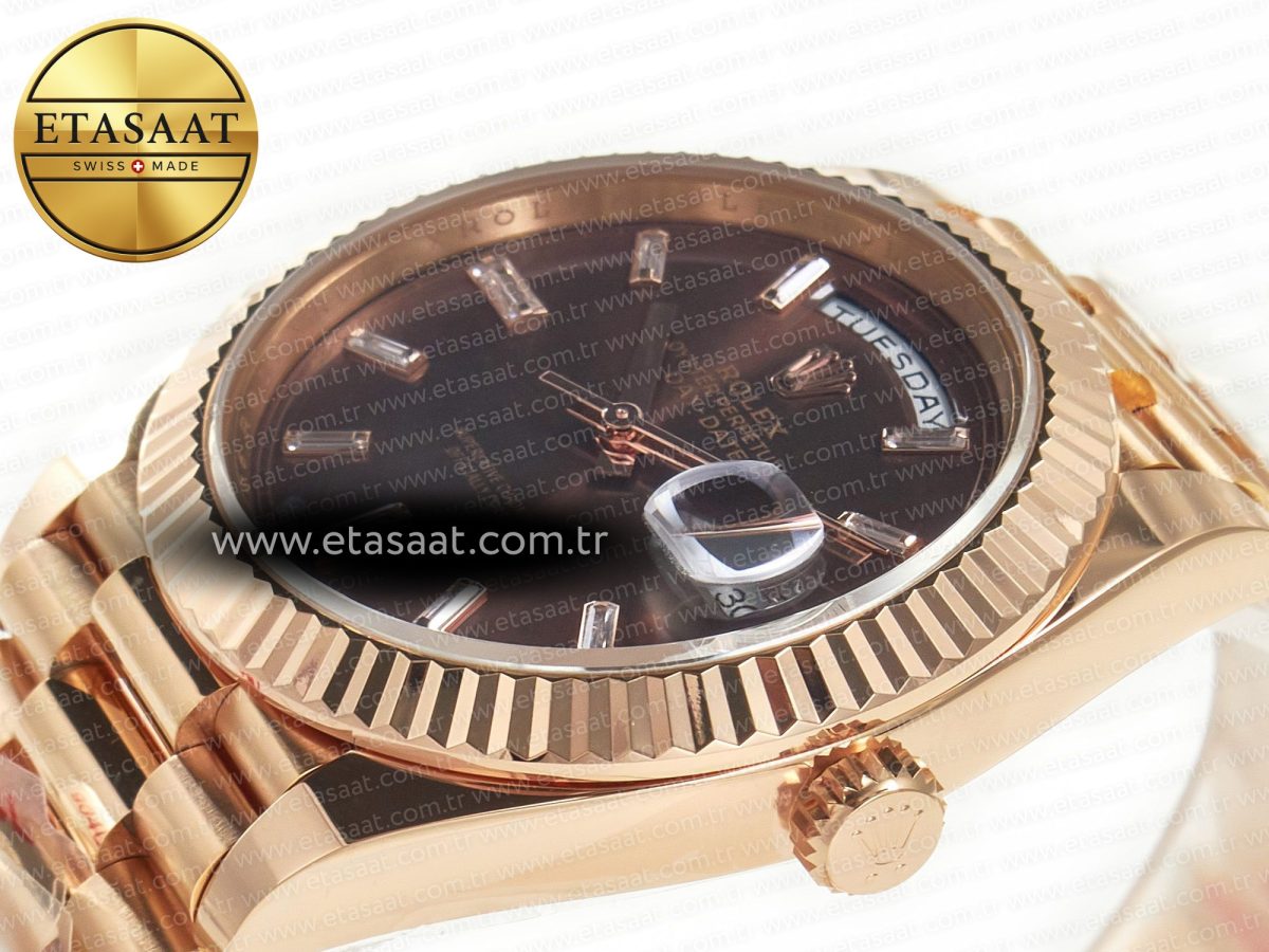 Rolex DayDate 40 228235 ARF 904L Steel Brown Crystal Diamonds Bezel on President Bracelet VR3255 - Görsel 6