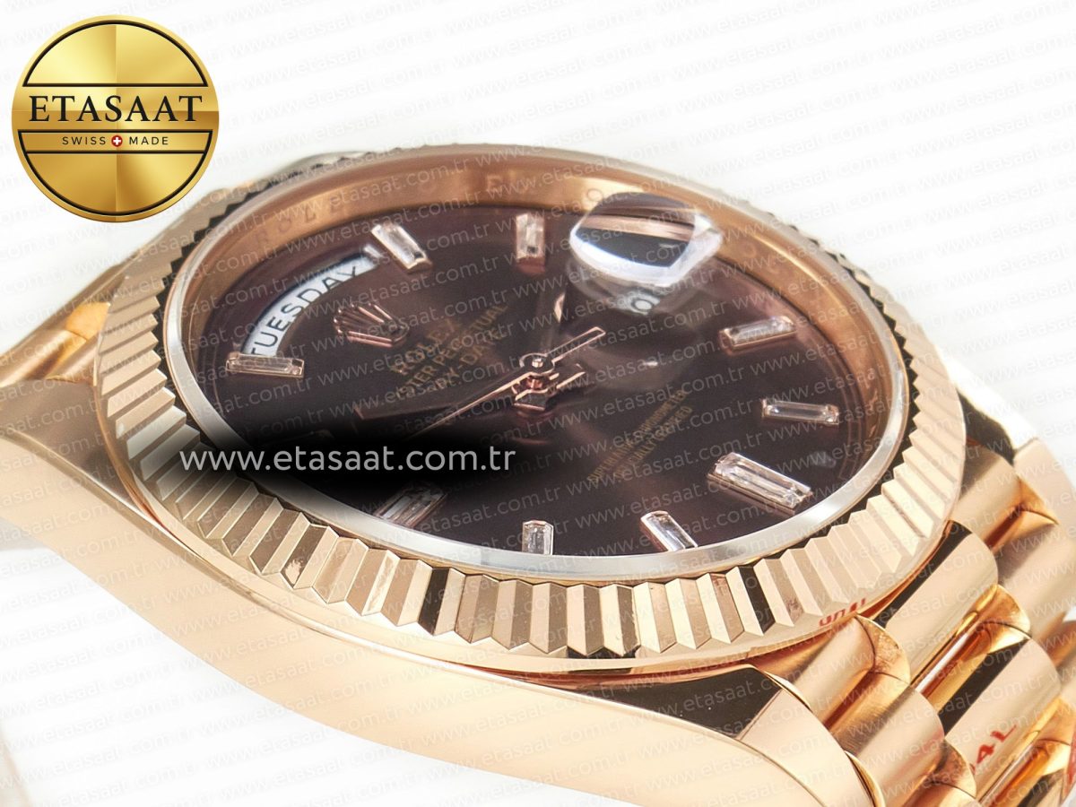 Rolex DayDate 40 228235 ARF 904L Steel Brown Crystal Diamonds Bezel on President Bracelet VR3255 - Görsel 7