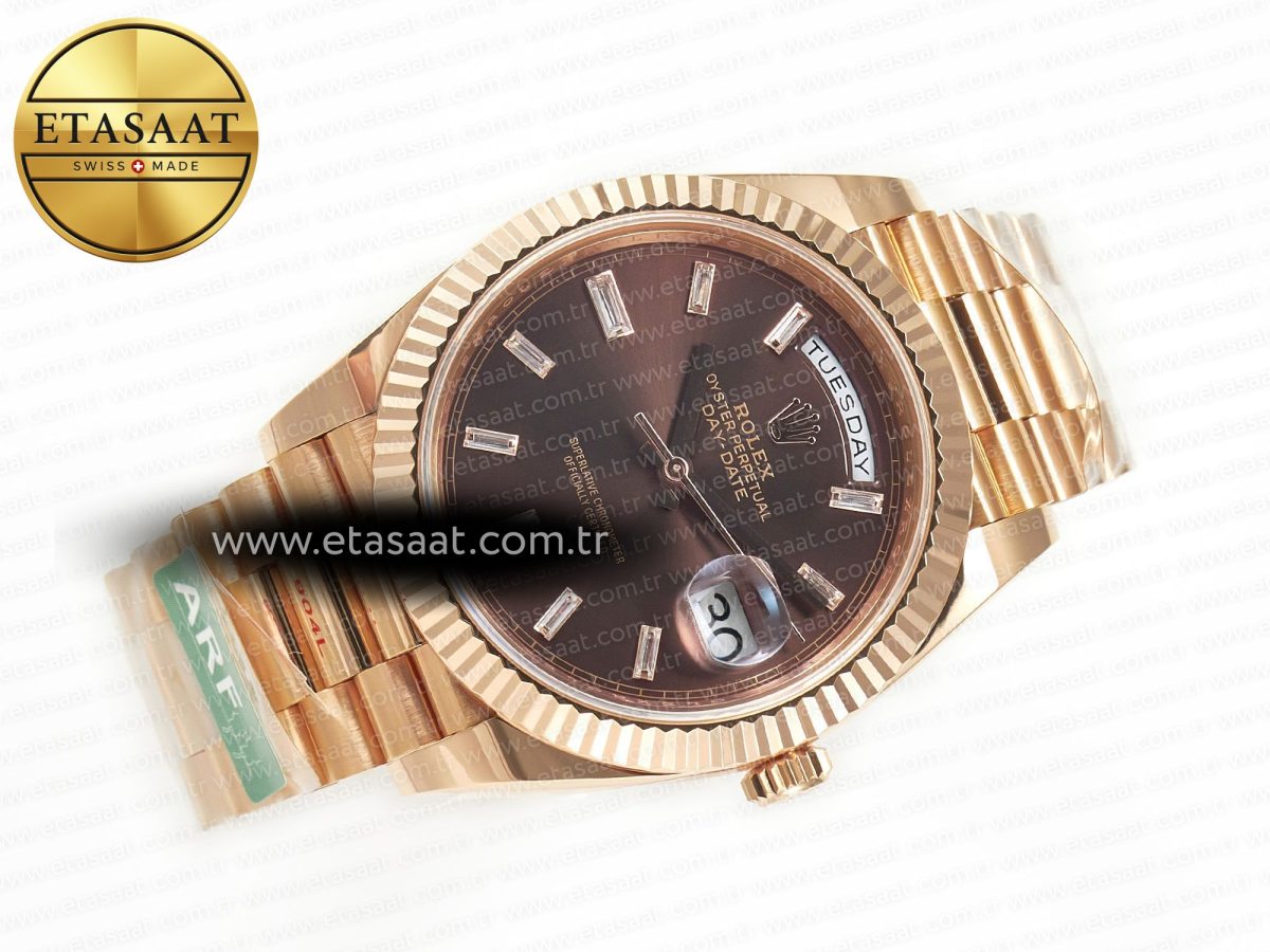 Rolex DayDate 40 228235 ARF 904L Steel Brown Crystal Diamonds Bezel on President Bracelet VR3255 - Görsel 8