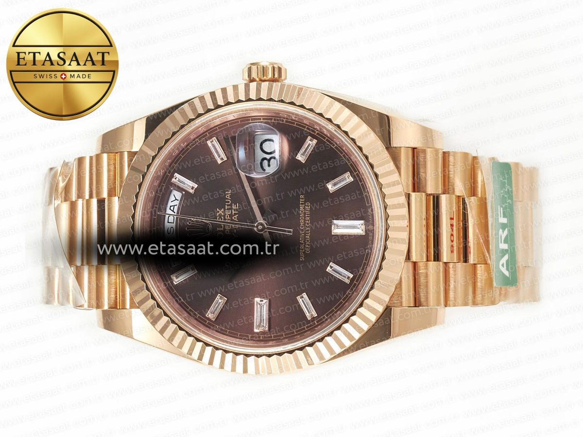 Rolex DayDate 40 228235 ARF 904L Steel Brown Crystal Diamonds Bezel on President Bracelet VR3255 - Görsel 9