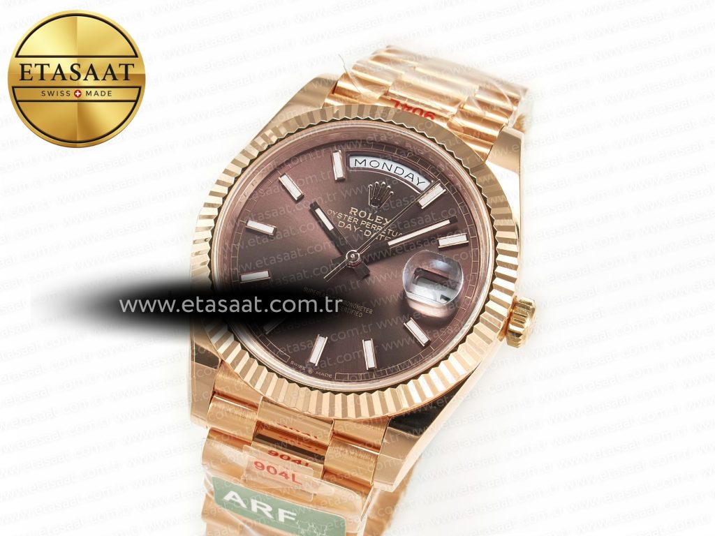 daydate 40 228235 arf 904l steel brown stick dial on president bracelet vr32552