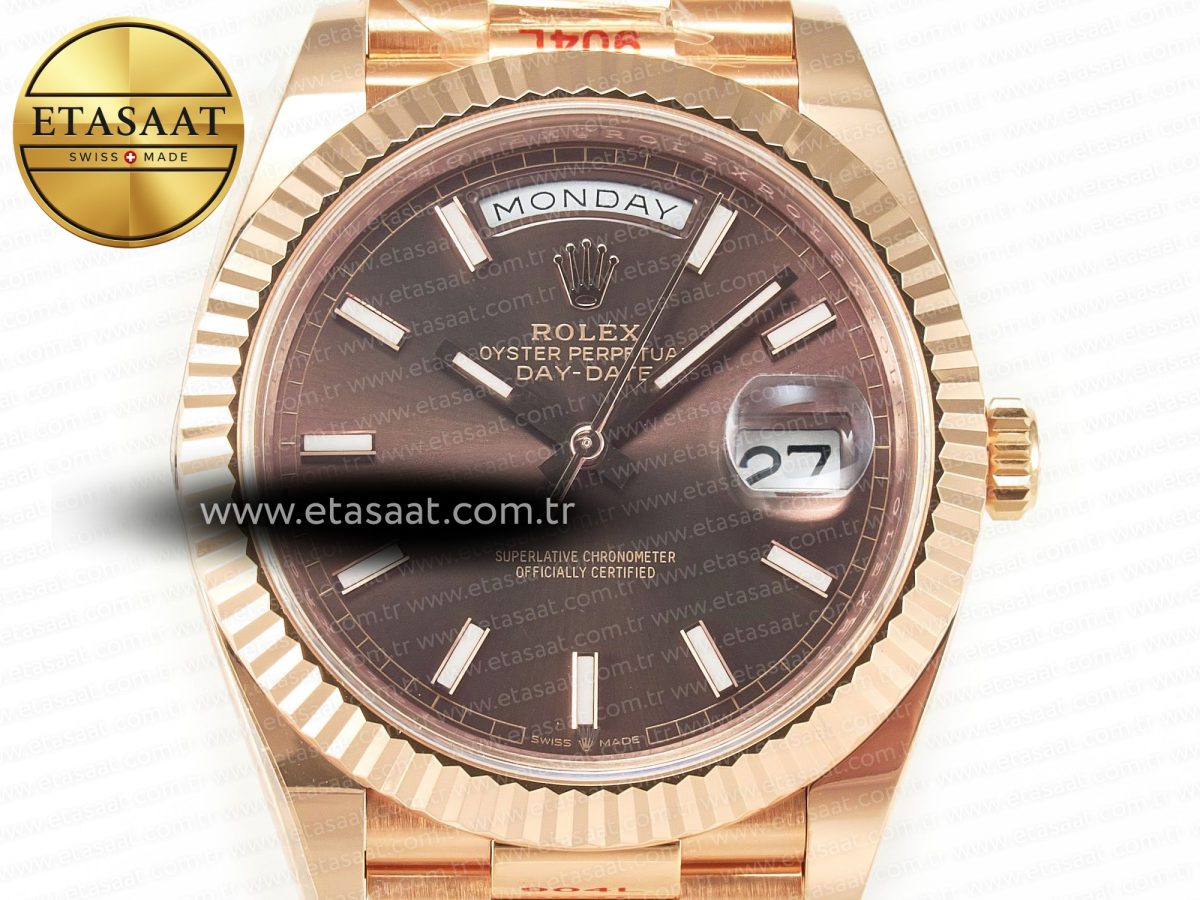Rolex DayDate 40 228235 ARF 904L Steel Brown Stick Dial on President Bracelet VR3255 - Görsel 4
