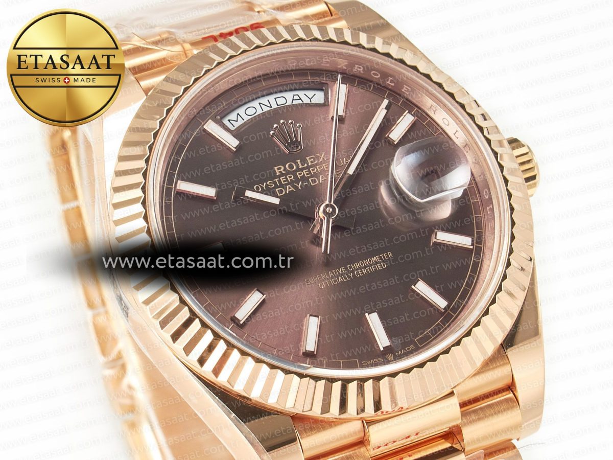 Rolex DayDate 40 228235 ARF 904L Steel Brown Stick Dial on President Bracelet VR3255 - Görsel 5