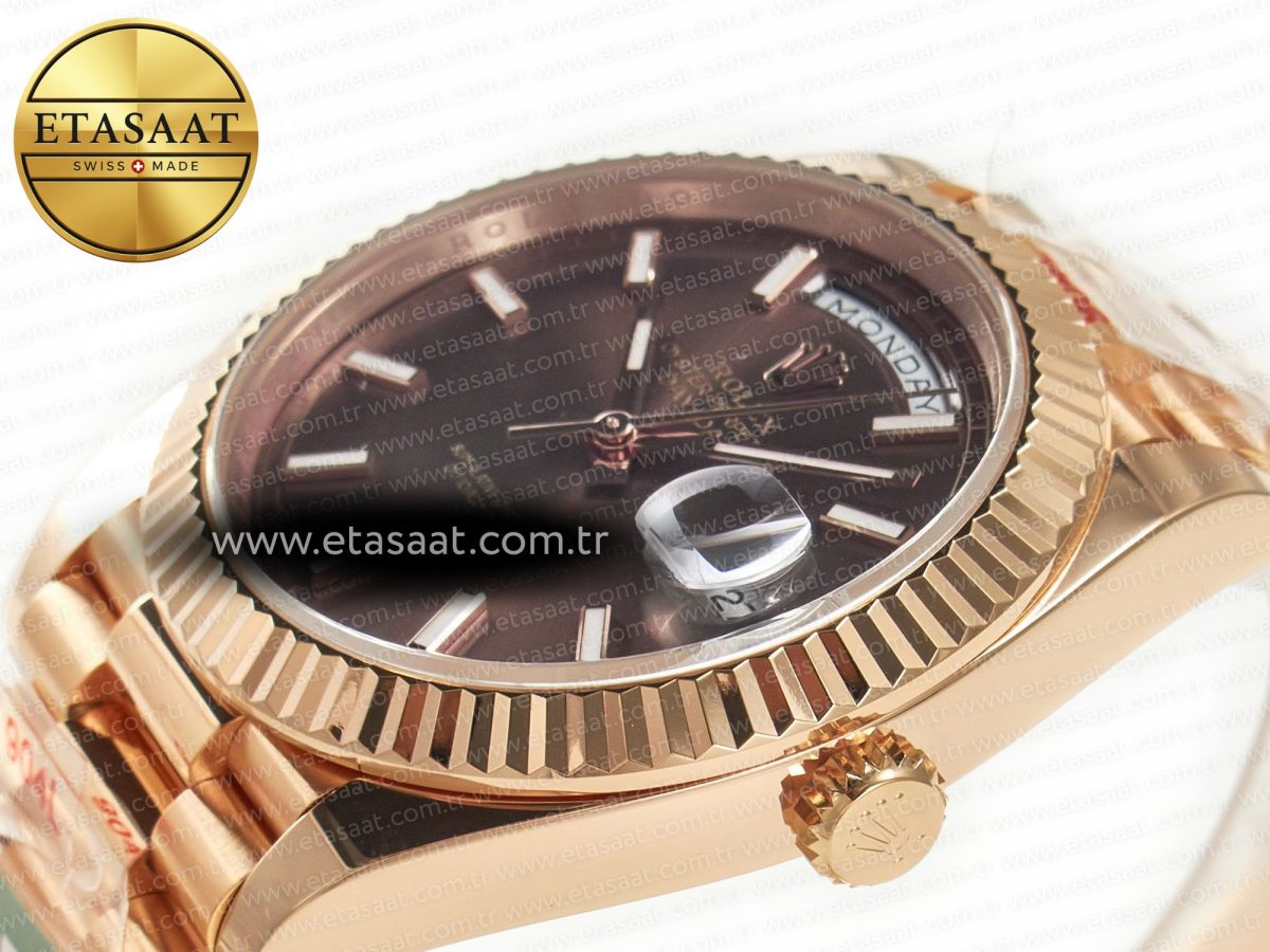 Rolex DayDate 40 228235 ARF 904L Steel Brown Stick Dial on President Bracelet VR3255 - Görsel 6