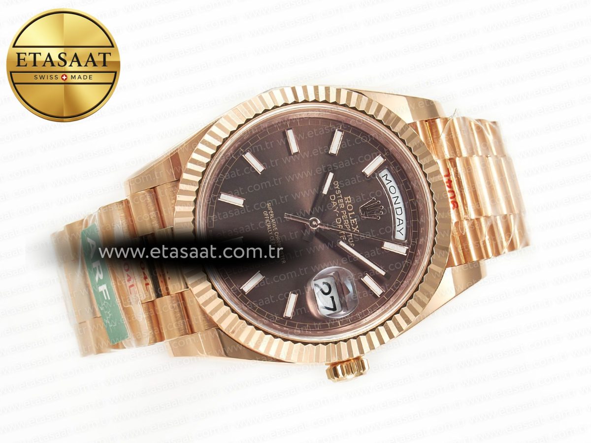 Rolex DayDate 40 228235 ARF 904L Steel Brown Stick Dial on President Bracelet VR3255 - Görsel 8