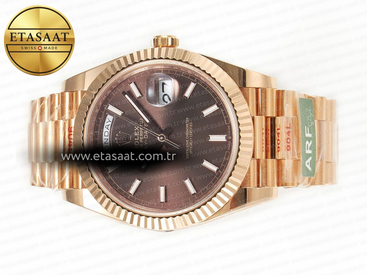 Rolex DayDate 40 228235 ARF 904L Steel Brown Stick Dial on President Bracelet VR3255 - Görsel 9