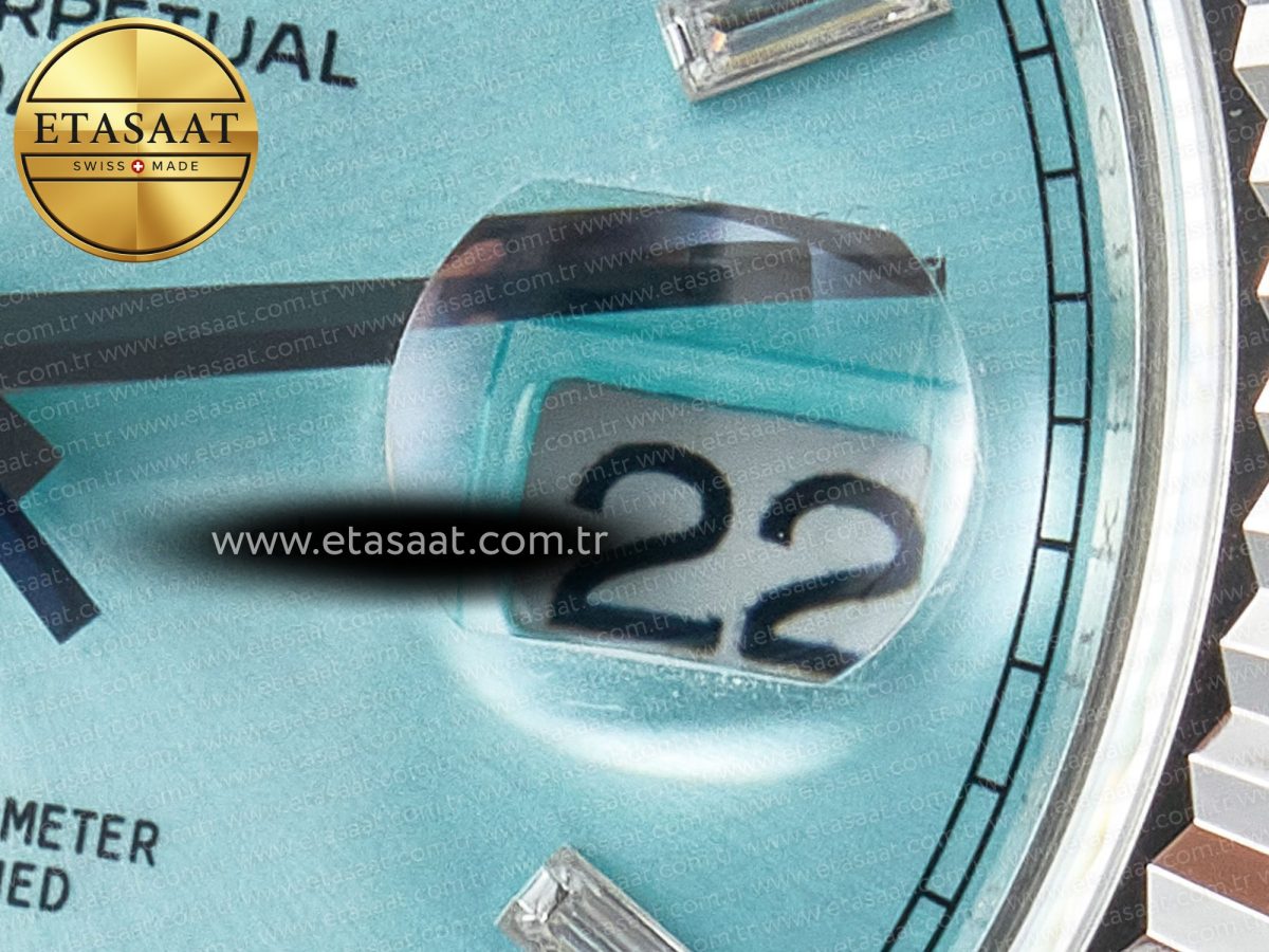 Rolex DayDate 40 228236 ARF 904L Steel Tiffany Blue Crystal Diamonds Bezel on President Bracelet VR3255 - Görsel 11
