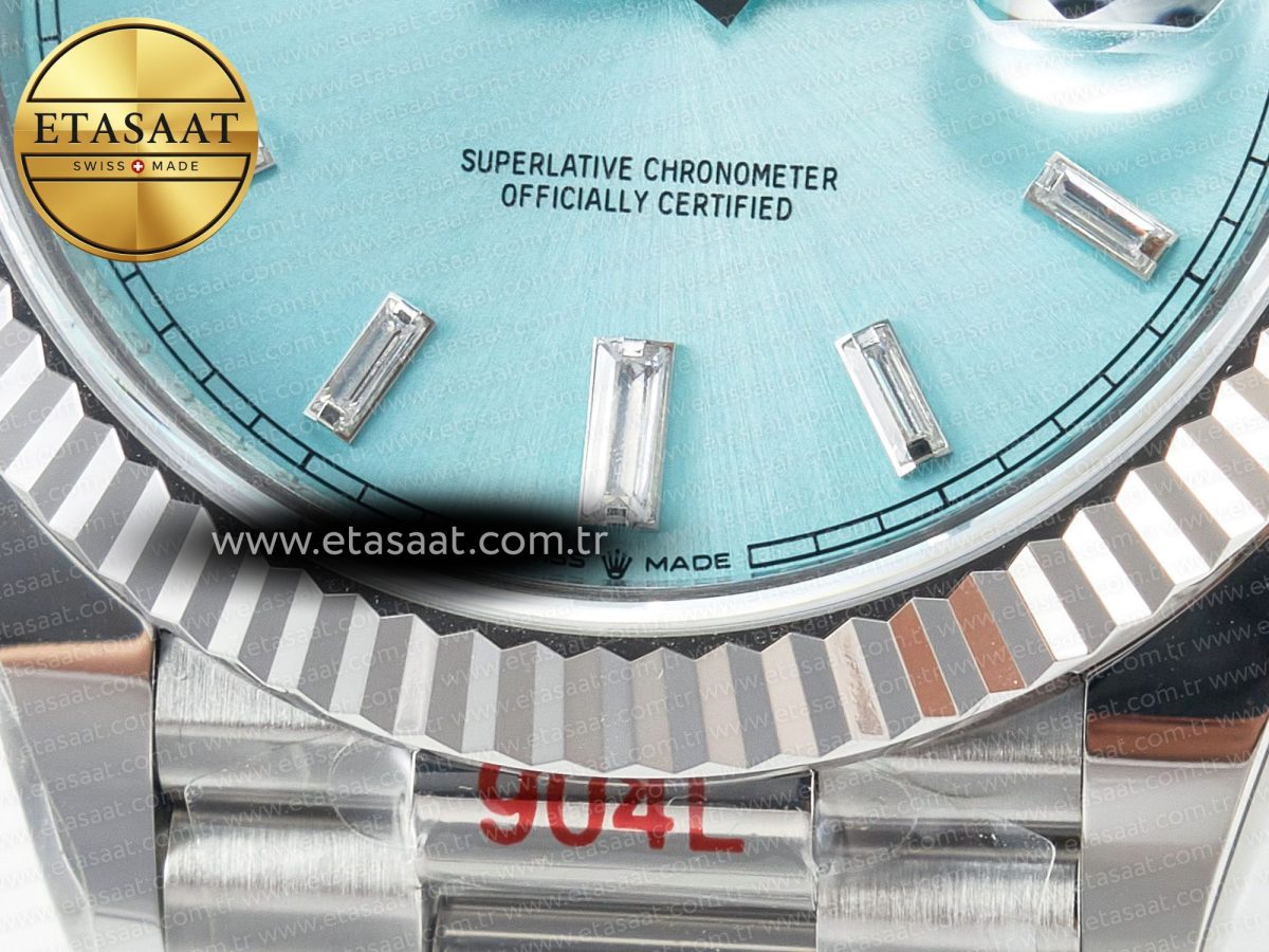 Rolex DayDate 40 228236 ARF 904L Steel Tiffany Blue Crystal Diamonds Bezel on President Bracelet VR3255 - Görsel 12