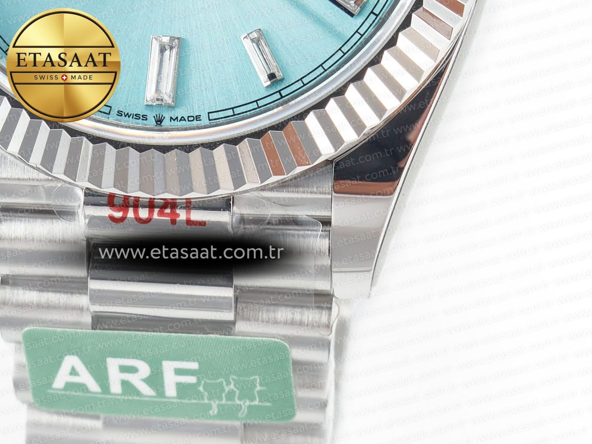 Rolex DayDate 40 228236 ARF 904L Steel Tiffany Blue Crystal Diamonds Bezel on President Bracelet VR3255 - Görsel 13