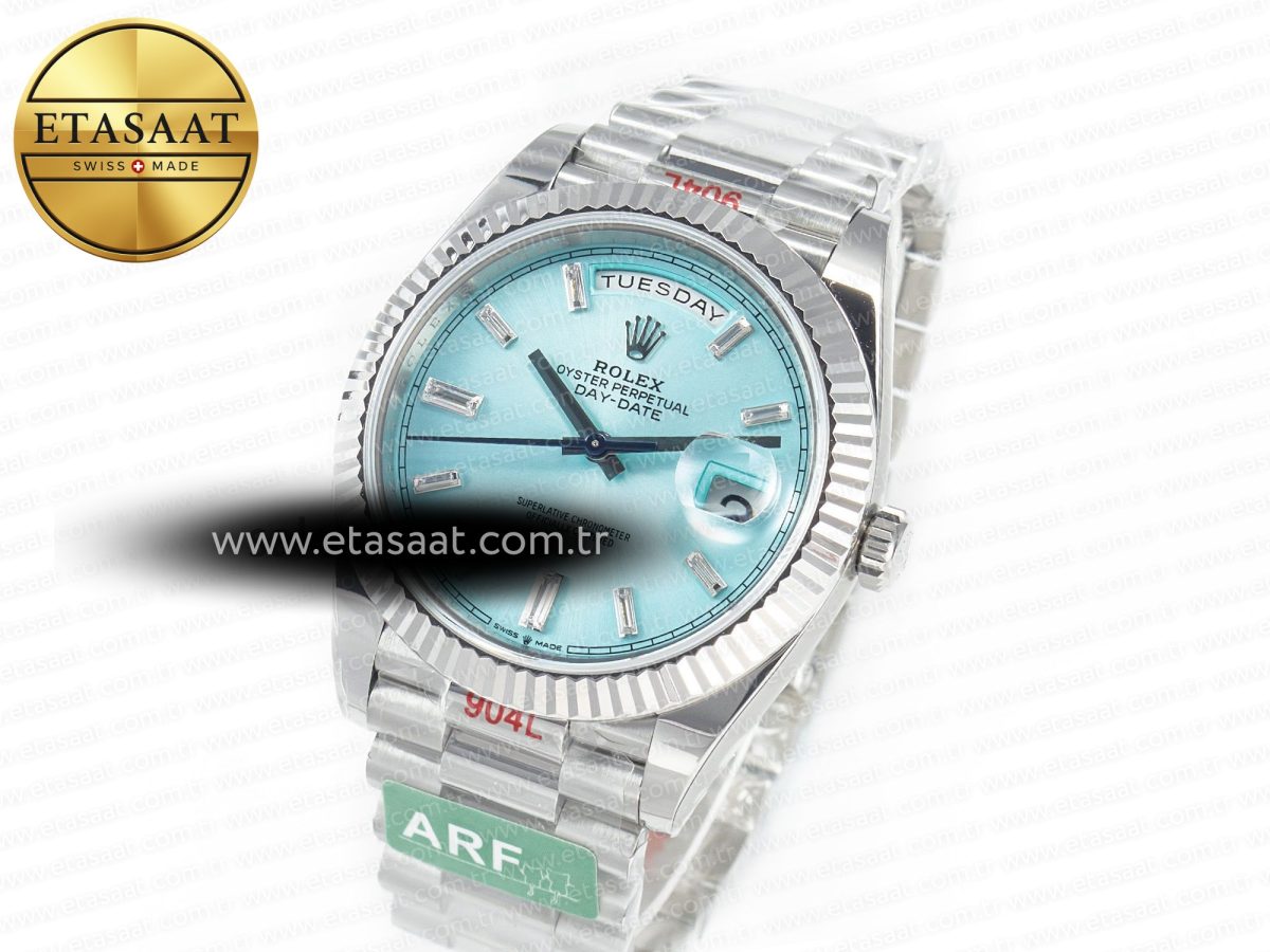 Rolex DayDate 40 228236 ARF 904L Steel Tiffany Blue Crystal Diamonds Bezel on President Bracelet VR3255 - Görsel 2