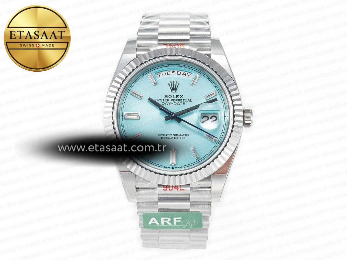 Rolex DayDate 40 228236 ARF 904L Steel Tiffany Blue Crystal Diamonds Bezel on President Bracelet VR3255 - Görsel 3