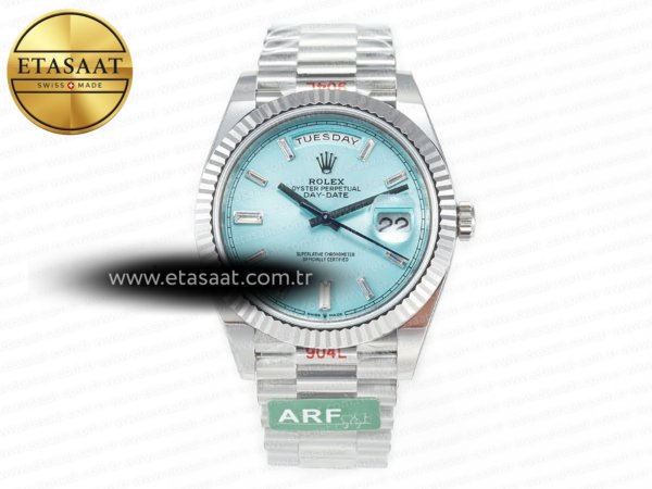 Rolex Day-Date 40 228236 ARF Tiffany Mavi Pırlantalı VR3255 Eta Saat - 1:1 Süper Klon Replika Saat