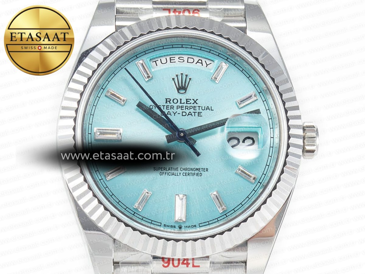Rolex DayDate 40 228236 ARF 904L Steel Tiffany Blue Crystal Diamonds Bezel on President Bracelet VR3255 - Görsel 4