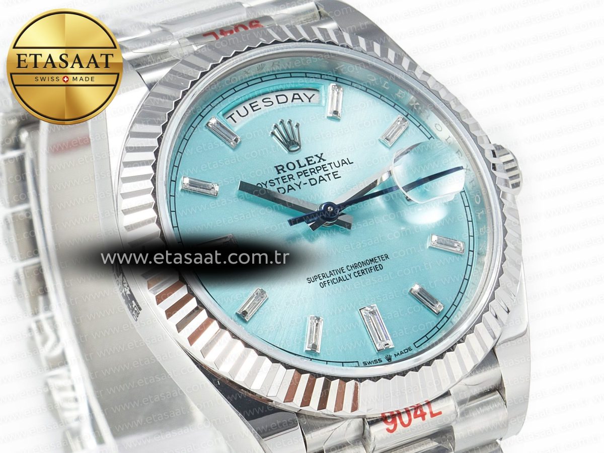 Rolex DayDate 40 228236 ARF 904L Steel Tiffany Blue Crystal Diamonds Bezel on President Bracelet VR3255 - Görsel 5