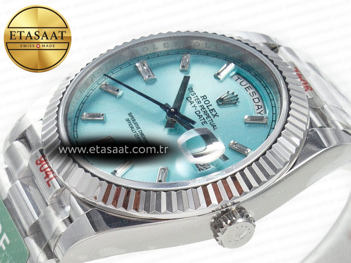 Rolex DayDate 40 228236 ARF 904L Steel Tiffany Blue Crystal Diamonds Bezel on President Bracelet VR3255 - Görsel 6
