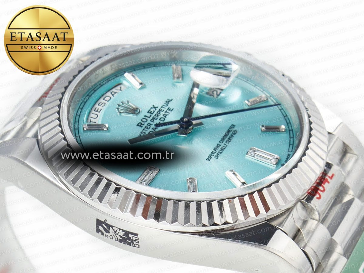 Rolex DayDate 40 228236 ARF 904L Steel Tiffany Blue Crystal Diamonds Bezel on President Bracelet VR3255 - Görsel 7