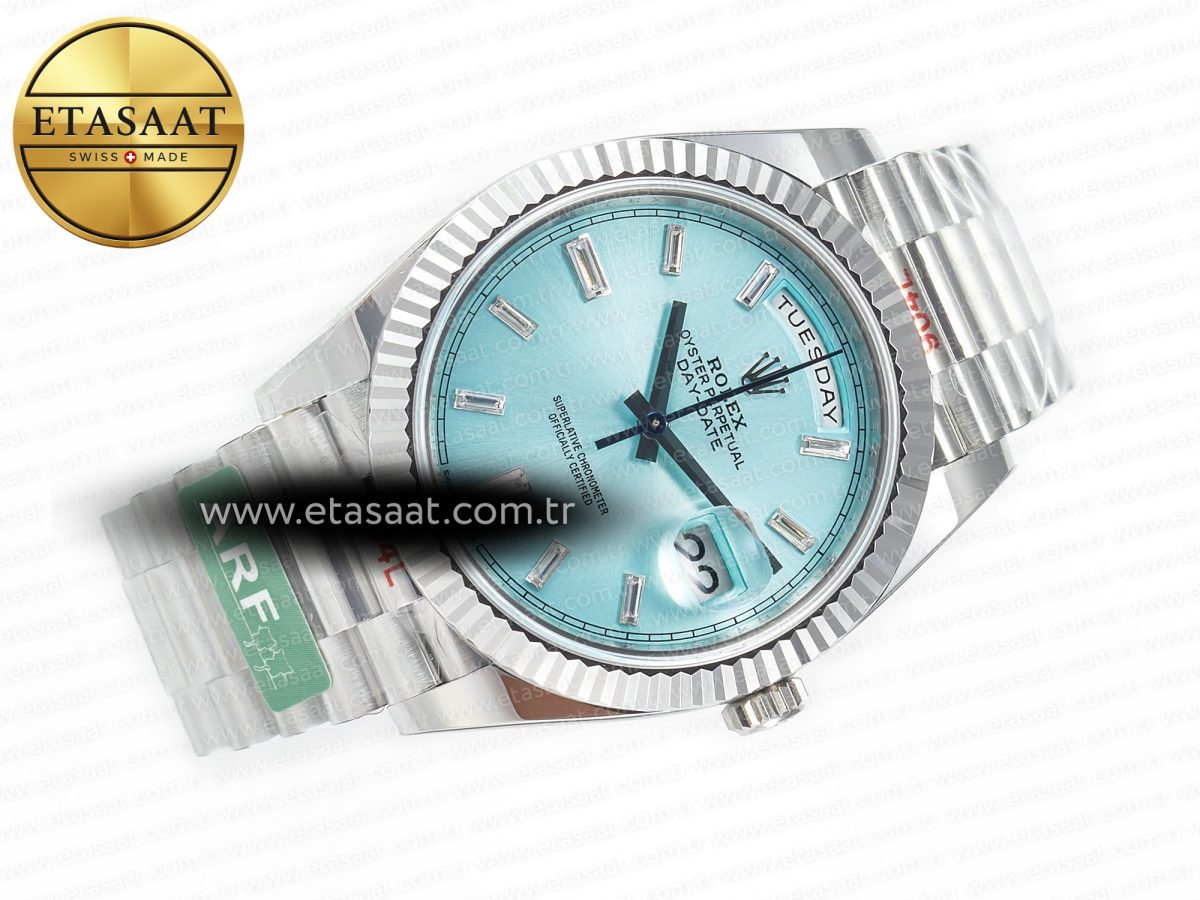 Rolex DayDate 40 228236 ARF 904L Steel Tiffany Blue Crystal Diamonds Bezel on President Bracelet VR3255 - Görsel 8
