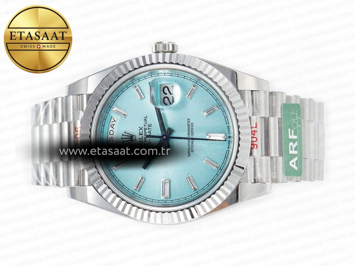 Rolex DayDate 40 228236 ARF 904L Steel Tiffany Blue Crystal Diamonds Bezel on President Bracelet VR3255 - Görsel 9