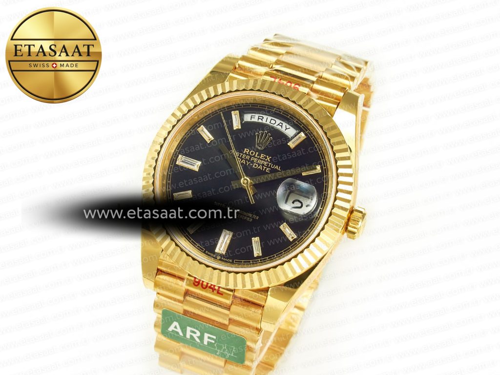 daydate 40 228238 arf 904l steel black crystal diamonds bezel on president bracelet vr32551